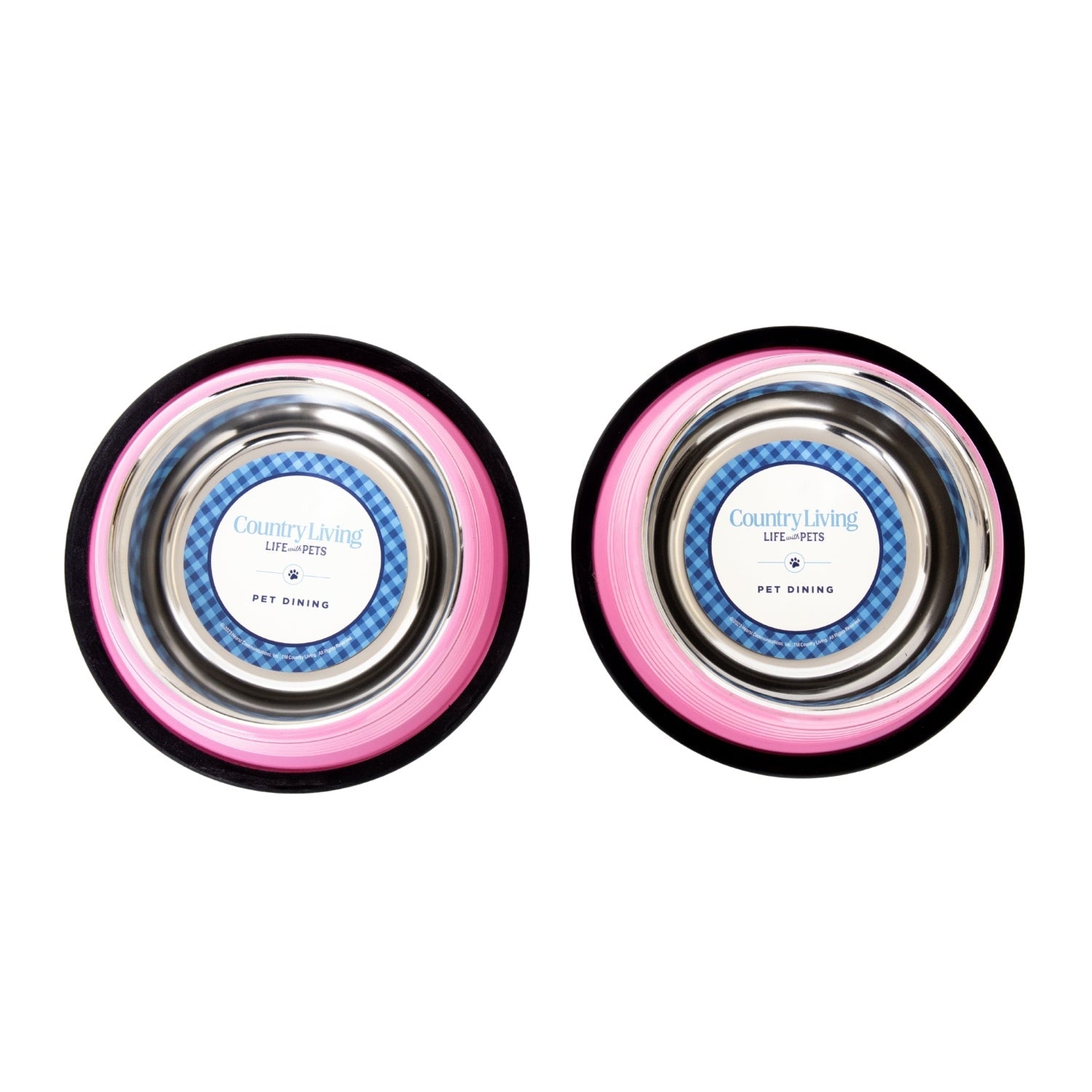 Country Living Ribbed Stainless Steel Pet Bowls – Carnation Pink | Set of 2 | Non-Slip Base