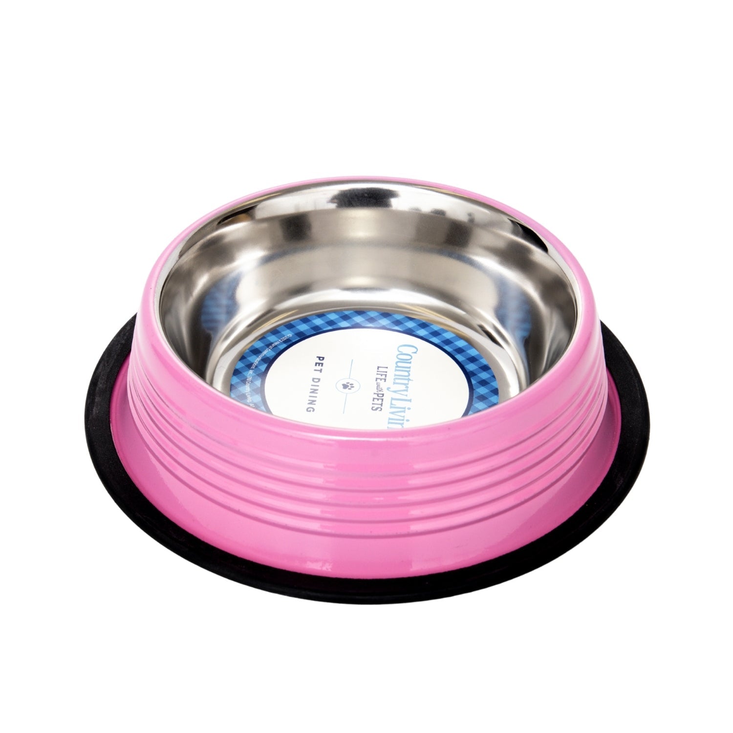 Country Living Ribbed Stainless Steel Pet Bowls – Carnation Pink | Set of 2 | Non-Slip Base