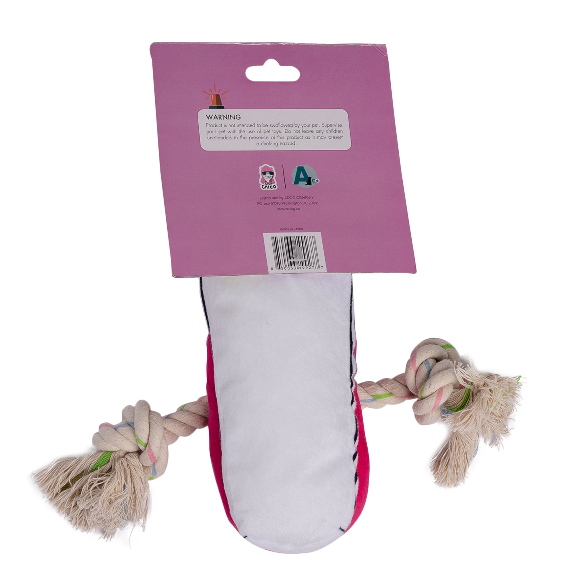 Pink Squeaky Plush Sneaker Dog Toy with Rope & Treat Compartment