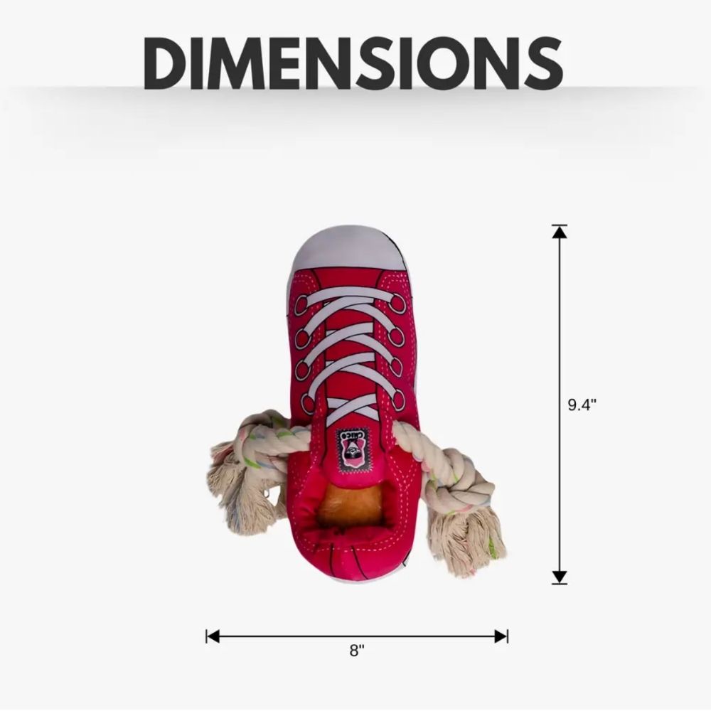 Pink Squeaky Plush Sneaker Dog Toy with Rope & Treat Compartment