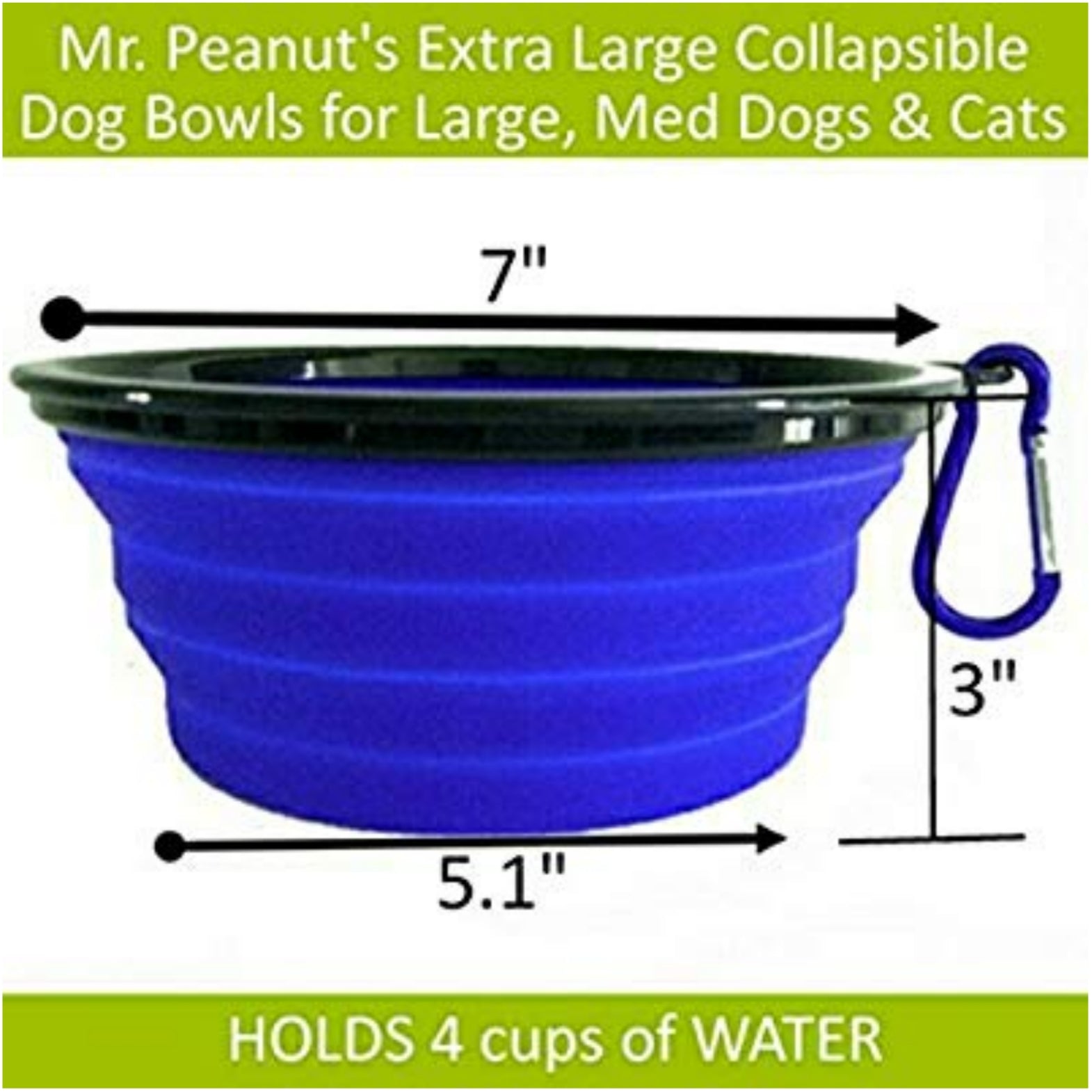 Single Blue Silicone Collapsible Travel Bowl - 12oz