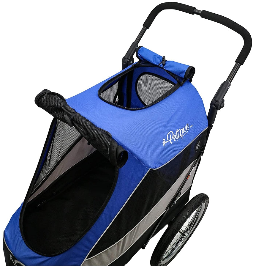 PETIQUE Trailblazer Pet Jogger/Stroller & Bike Trailer, Blue, Supports up to 77LBS, Ideal for Small to Large Dogs and Cats