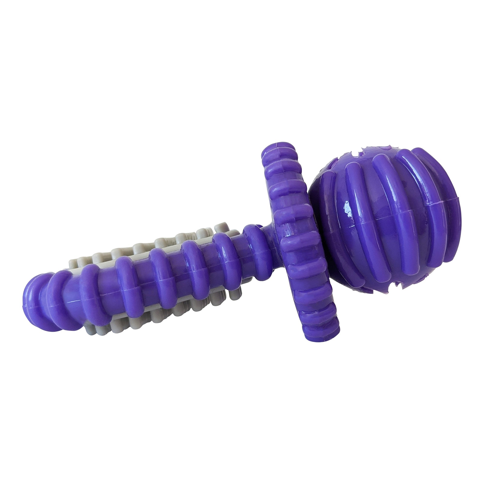 Purple TPR Pacifier Dog Chew Toy with Rope & Treat Holes, 4.9 × 2.3 in