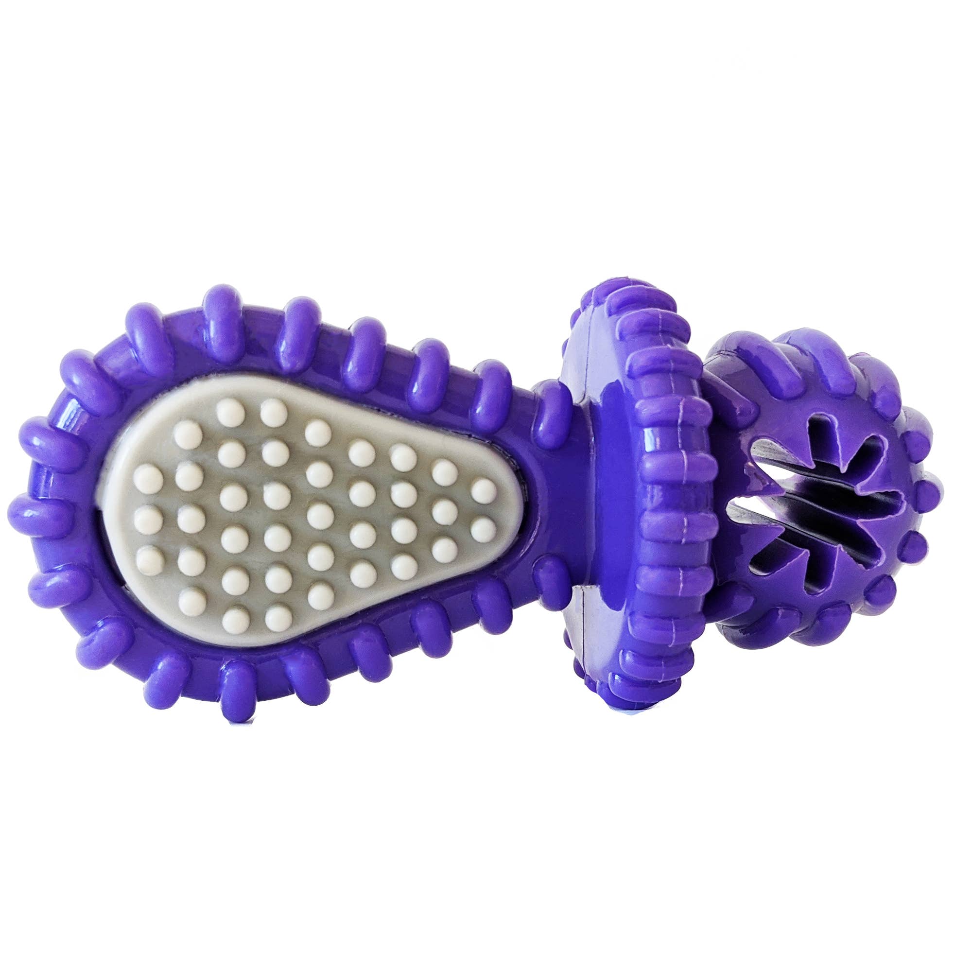 Purple TPR Pacifier Dog Chew Toy with Rope & Treat Holes, 4.9 × 2.3 in