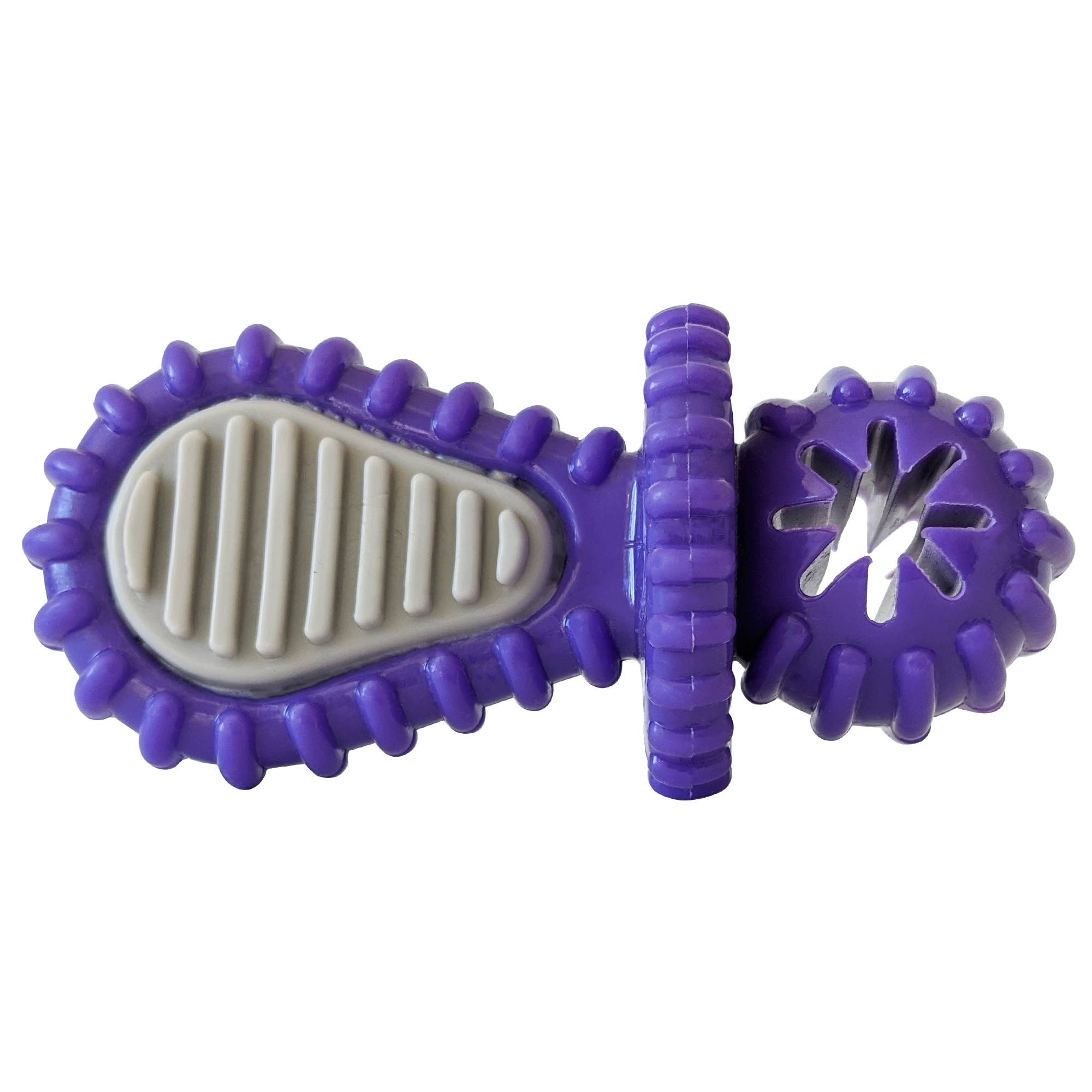 Purple TPR Pacifier Dog Chew Toy with Rope & Treat Holes, 4.9 × 2.3 in