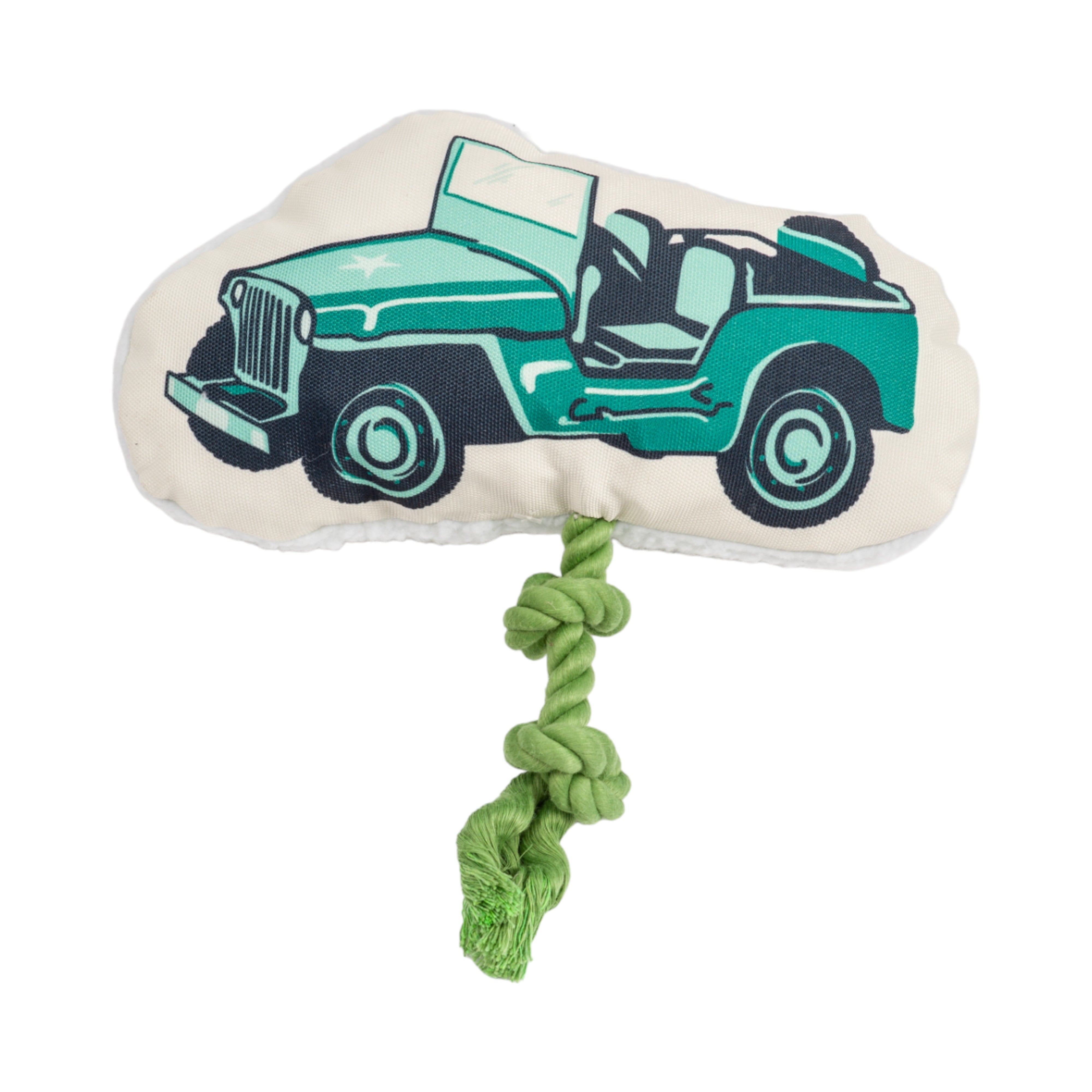 Country Living Retro Army Jeep Plush Dog Toy with Squeaker & Rope, 13 × 11 in