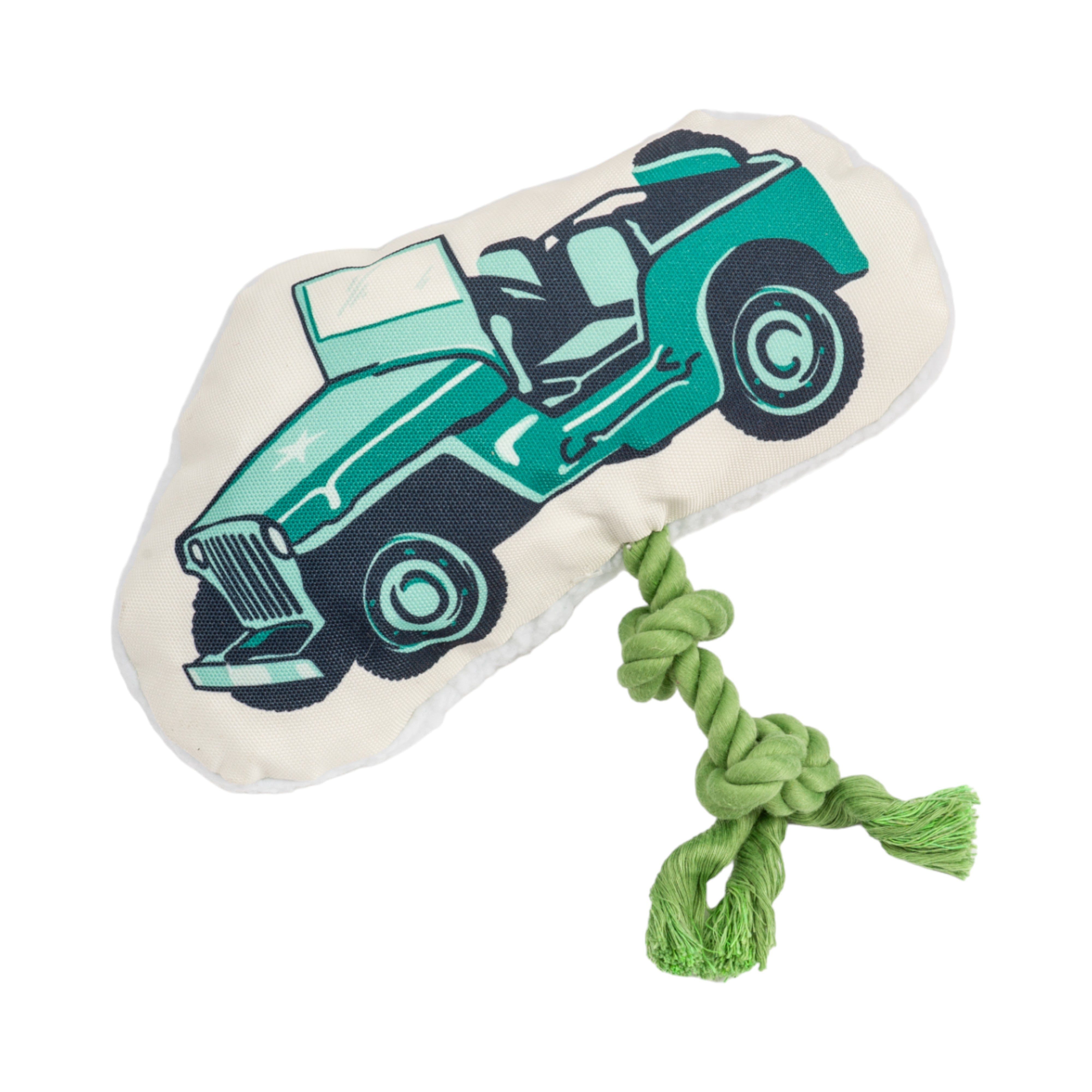 Country Living Retro Army Jeep Plush Dog Toy with Squeaker & Rope, 13 × 11 in
