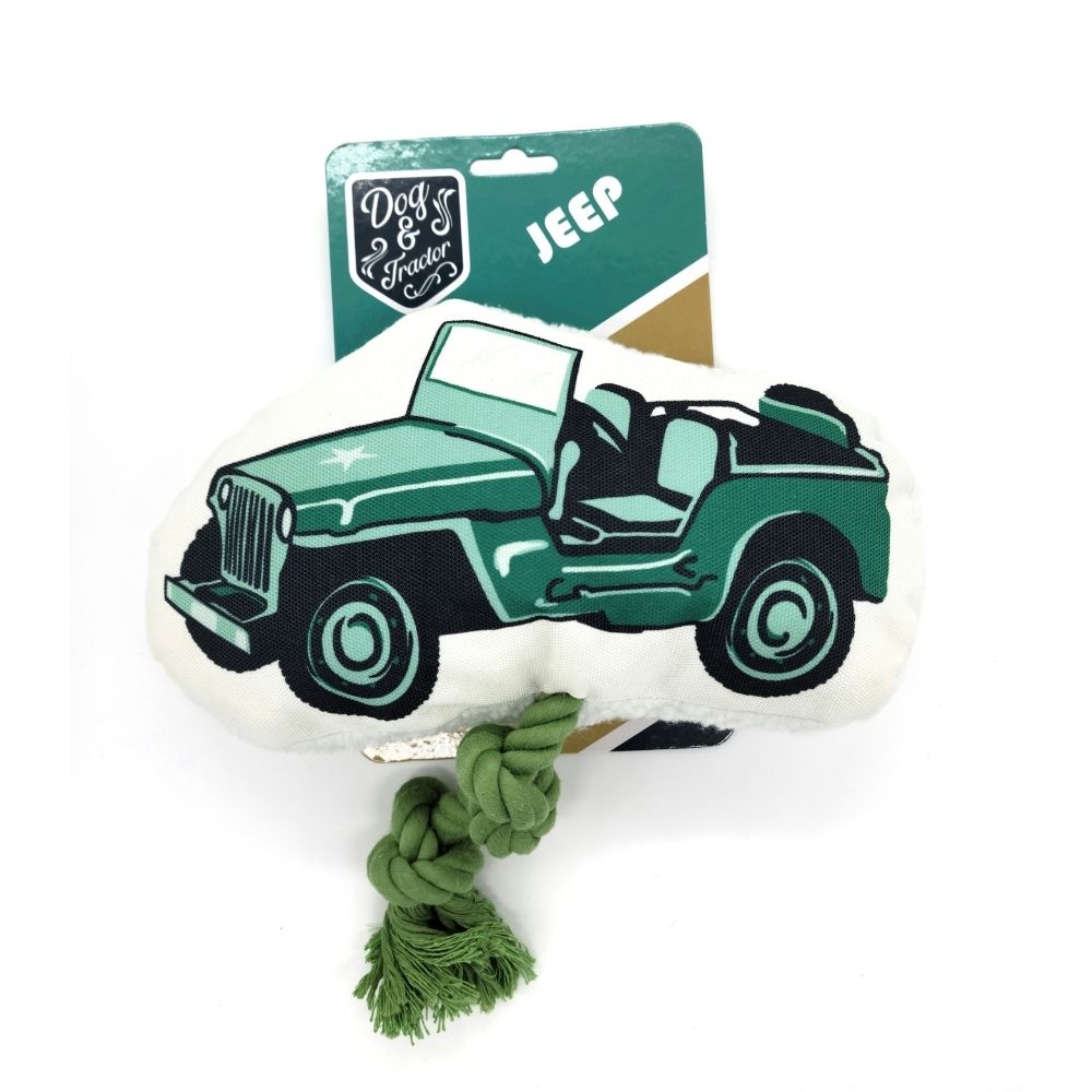 Country Living Retro Army Jeep Plush Dog Toy with Squeaker & Rope, 13 × 11 in