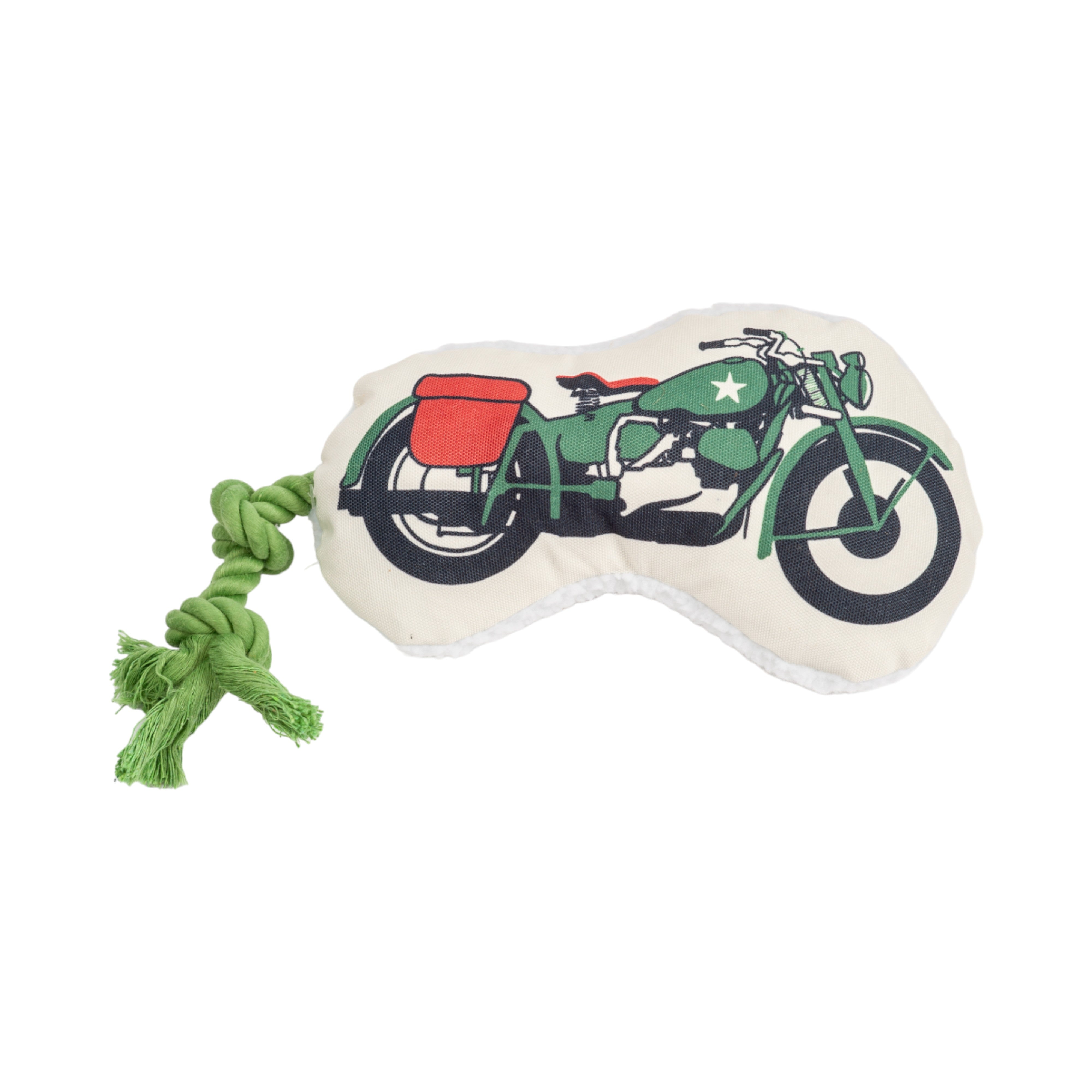 Country Living Retro Army Motorcycle Plush Dog Toy with Squeaker & Rope, 6 × 15 in