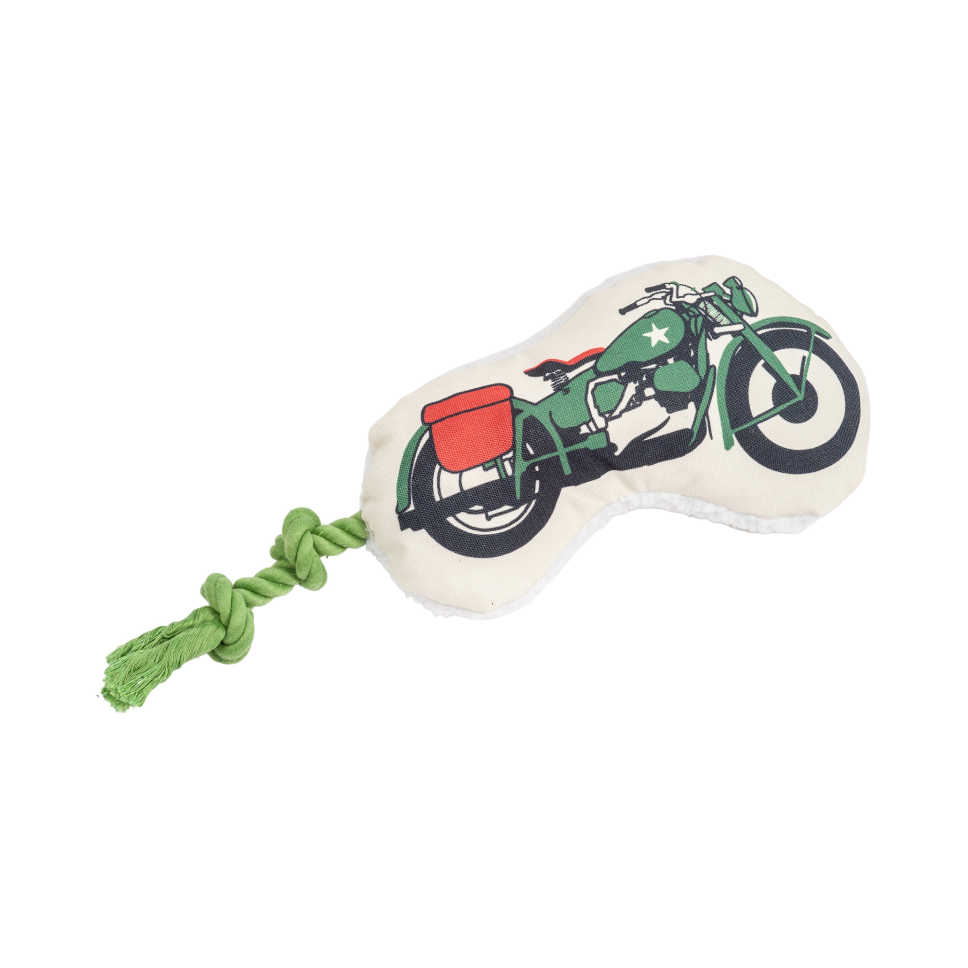 Country Living Retro Army Motorcycle Plush Dog Toy with Squeaker & Rope, 6 × 15 in