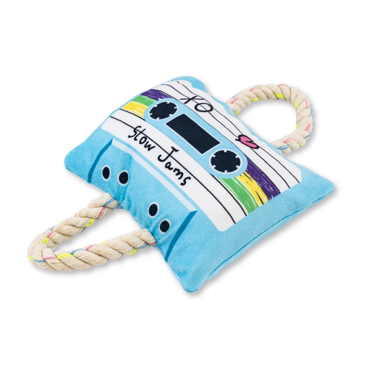 Retro Cassette Tape Plush Dog Toy with Squeaker & Crinkle Paper