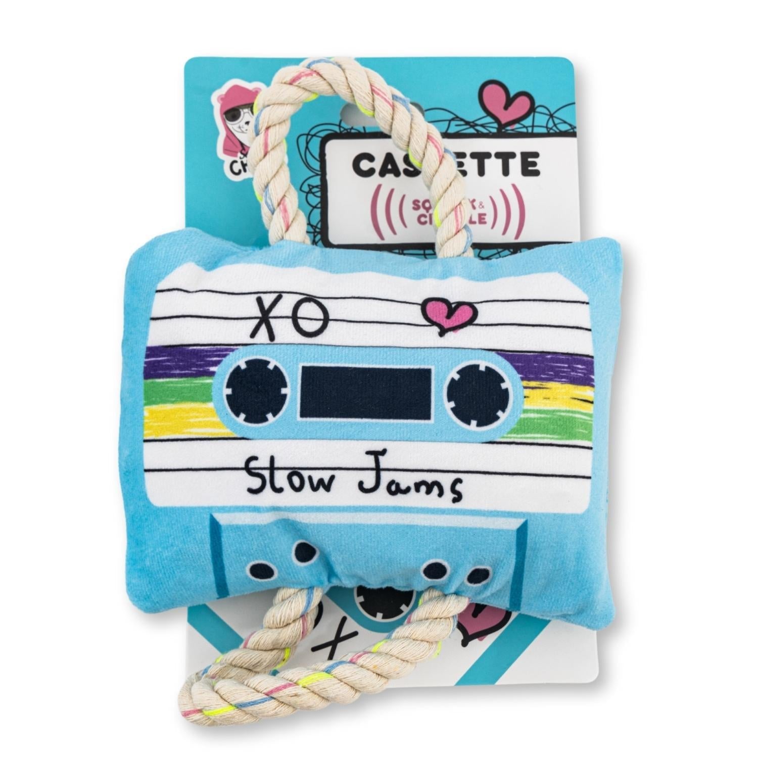 Retro Cassette Tape Plush Dog Toy with Squeaker & Crinkle Paper