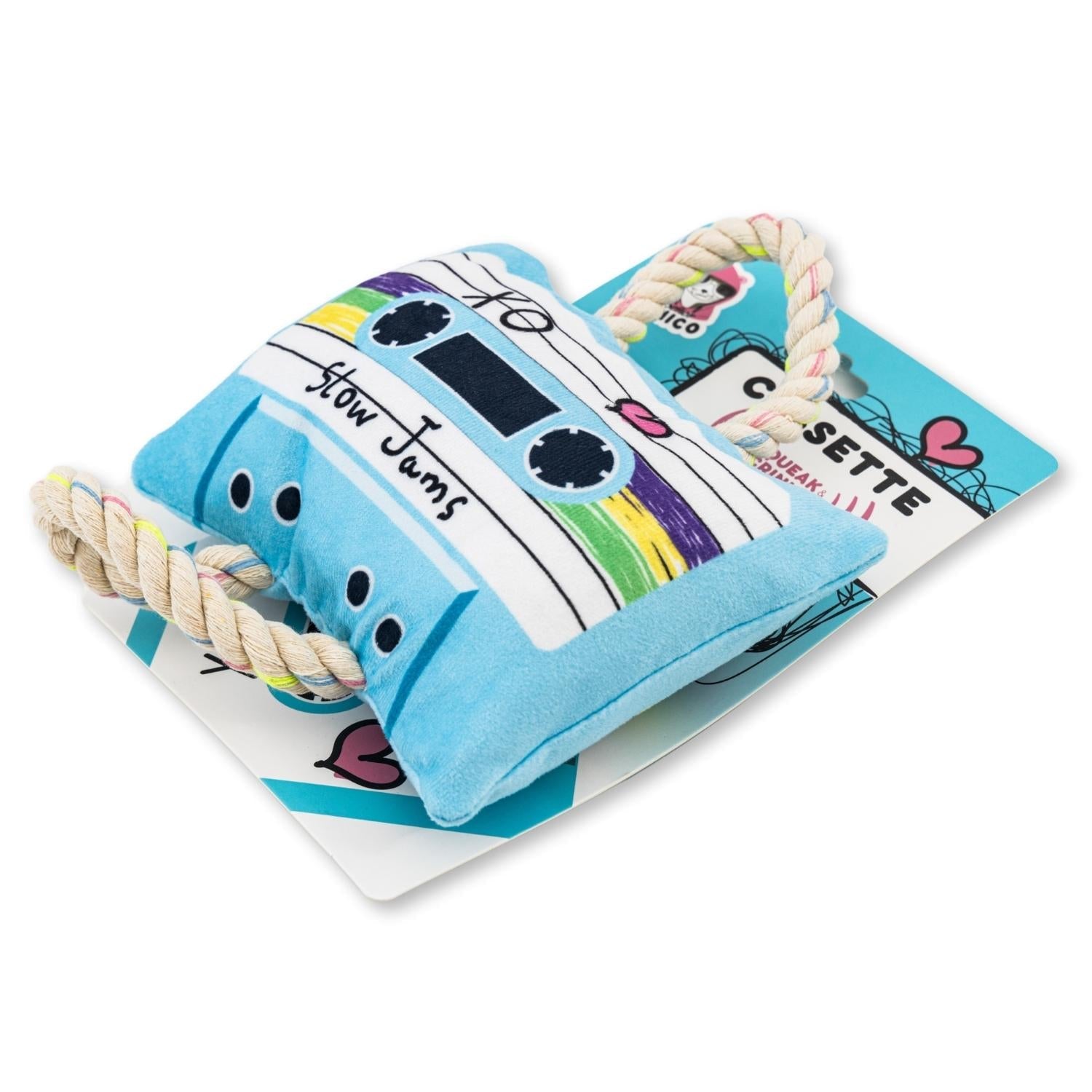 Retro Cassette Tape Plush Dog Toy with Squeaker & Crinkle Paper