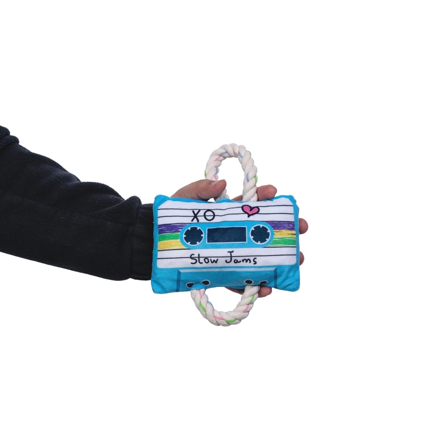 Retro Cassette Tape Plush Dog Toy with Squeaker & Crinkle Paper