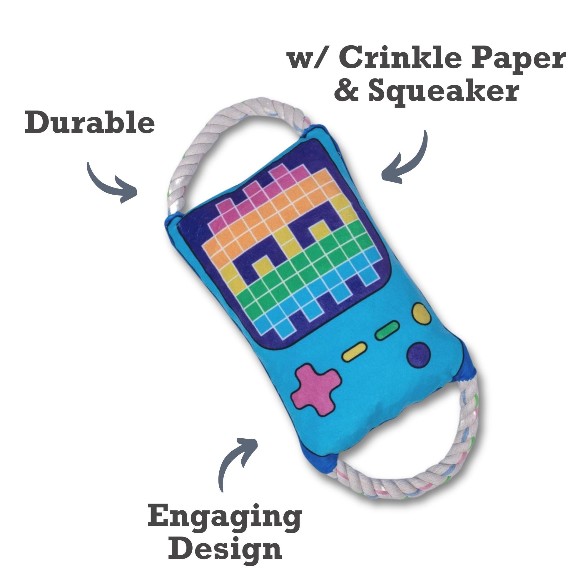 Retro Gamer Plush Dog Toy with Squeaker & Crinkle Paper