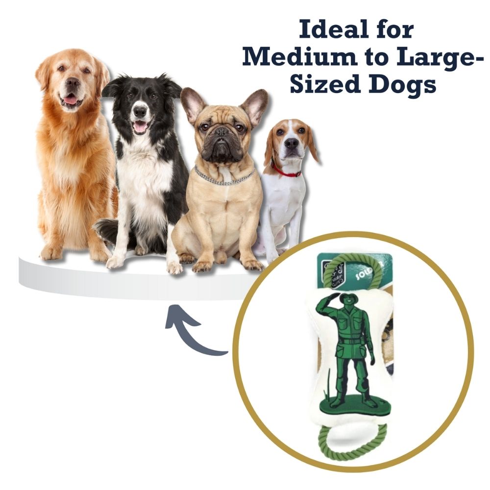 Country Living Retro Soldier Plush Dog Toy with Squeaker & Rope, 15 × 6.5 in
