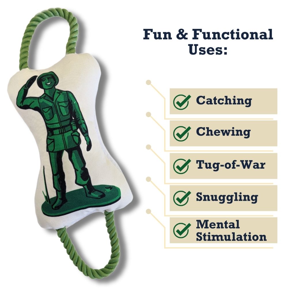 Country Living Retro Soldier Plush Dog Toy with Squeaker & Rope, 15 × 6.5 in