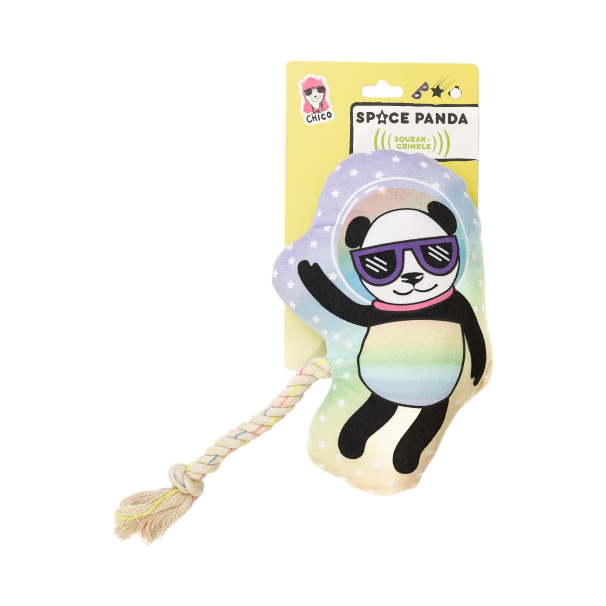 Space Panda Plush Dog Toy with Squeaker & Crinkle Paper