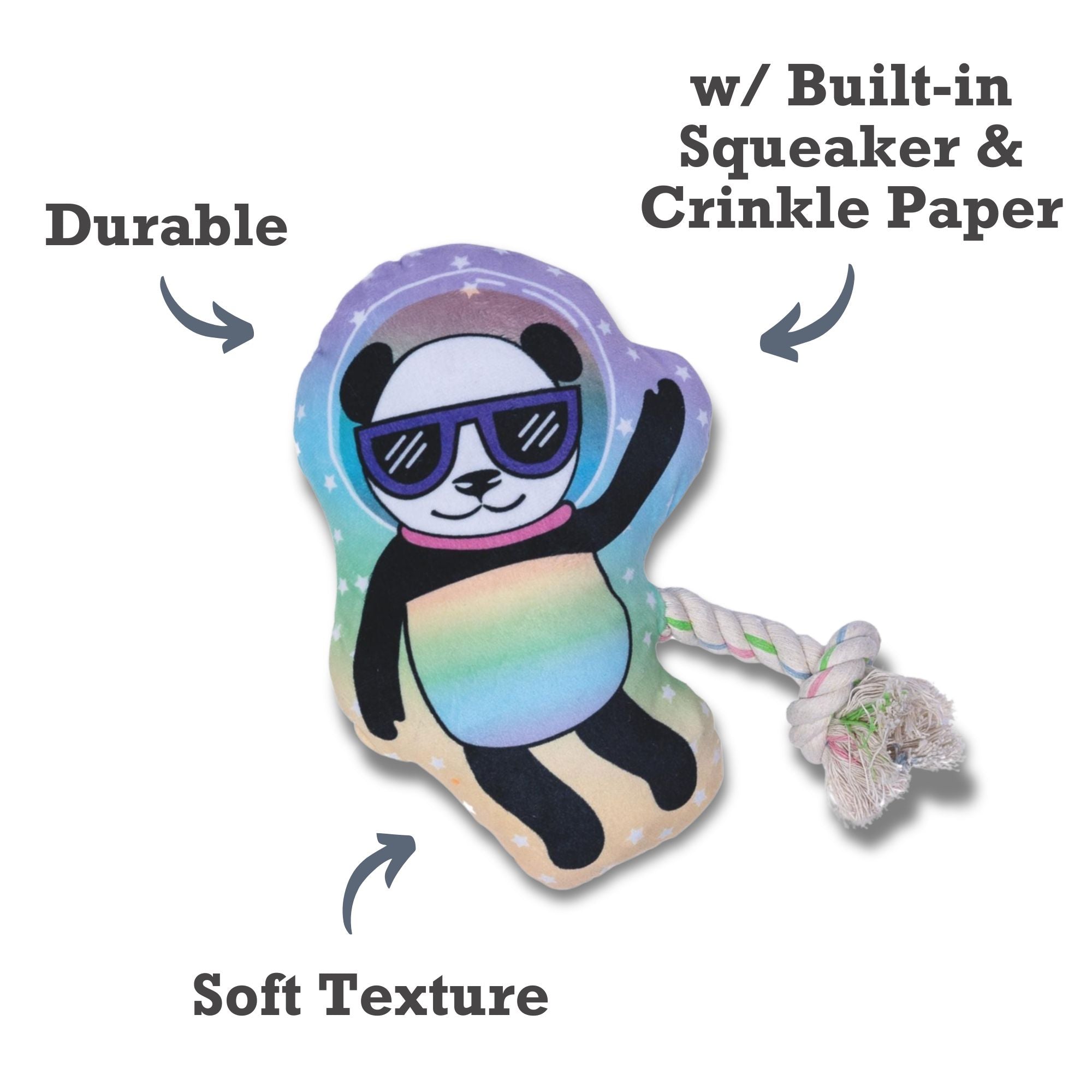 Space Panda Plush Dog Toy with Squeaker & Crinkle Paper
