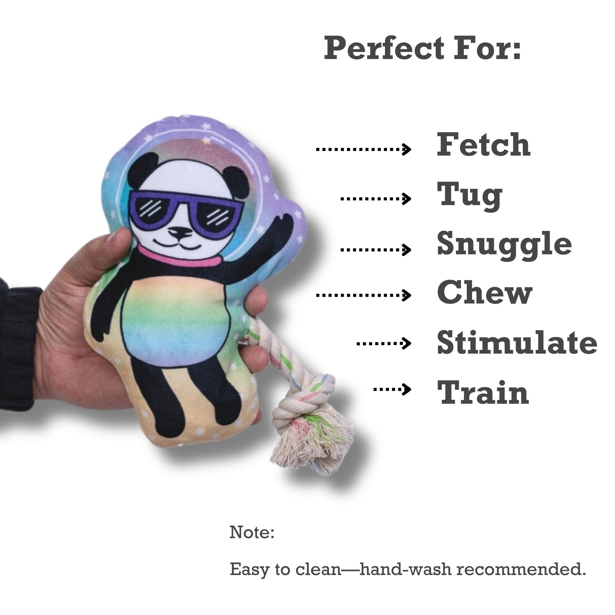 Space Panda Plush Dog Toy with Squeaker & Crinkle Paper