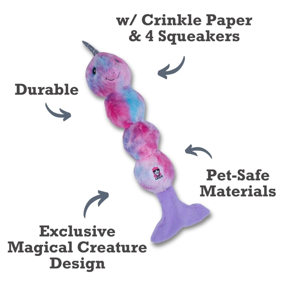 Colorful Magical Unicorn Plush Dog Toy with Bumpy Texture