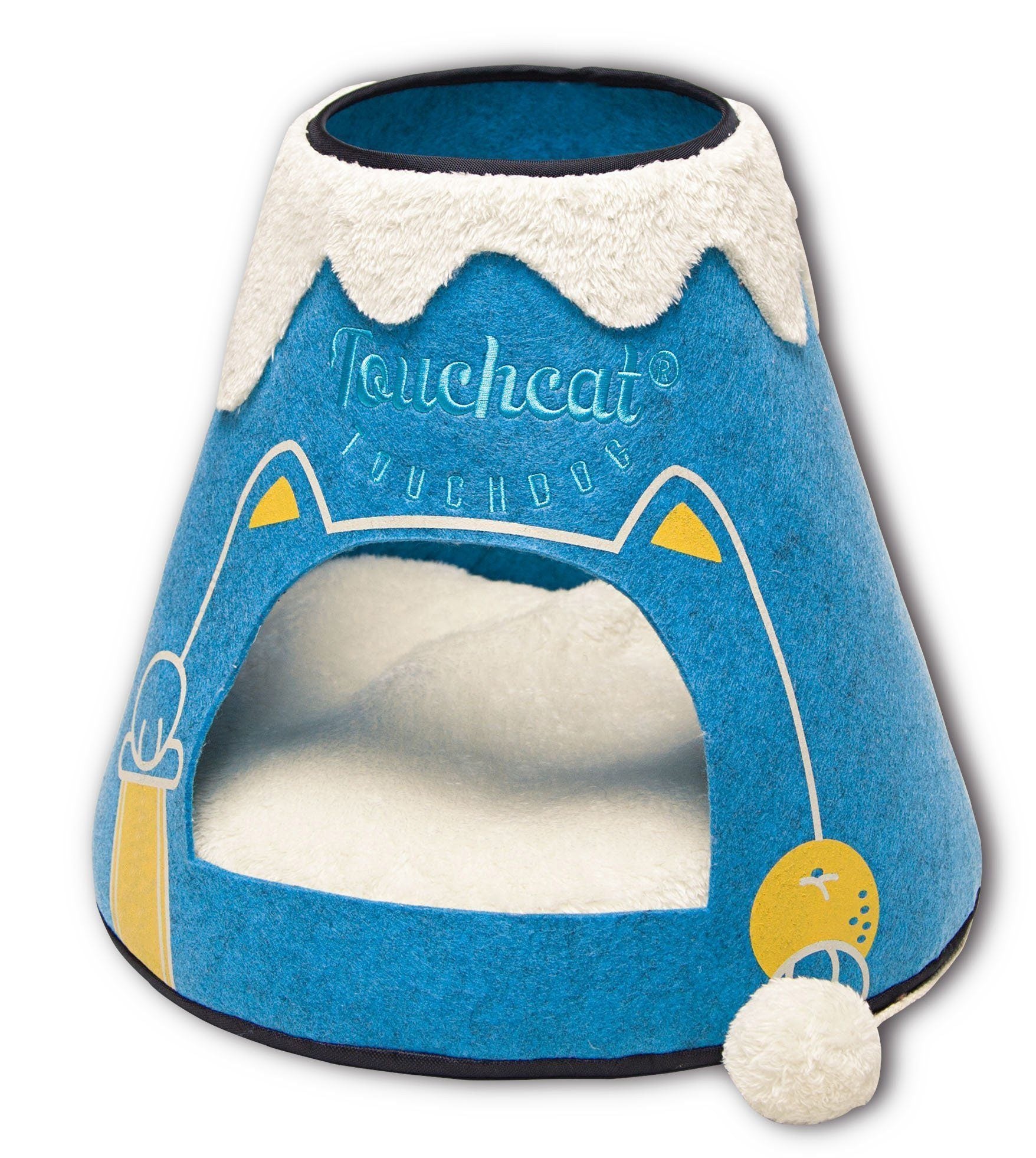 Touchcat ® 'Molten Lava' Triangular Frashion Designer Pet Kitty Cat Bed House Lounge Lounger w/ Hanging Teaser Toy