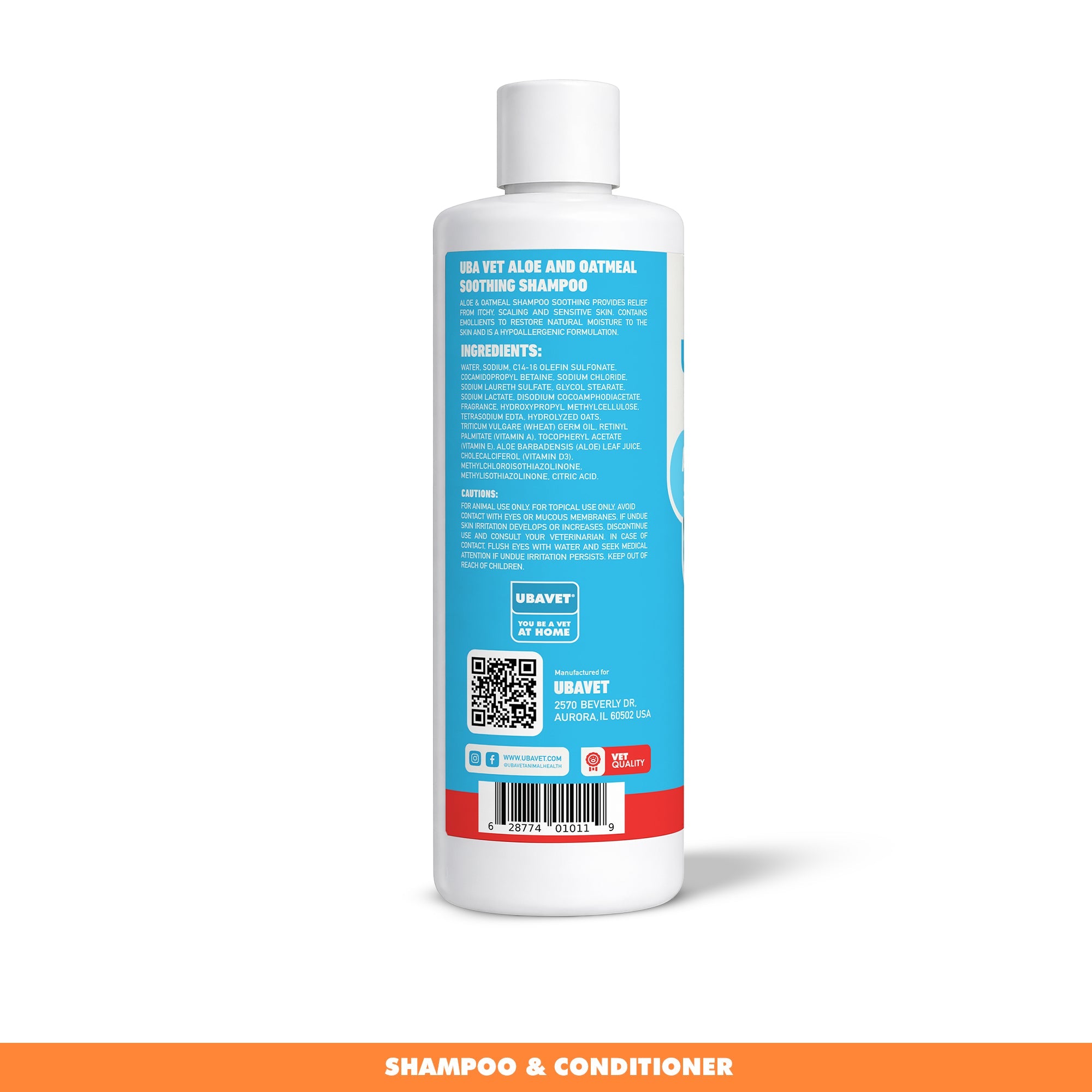 UBAVET Aloe & Oatmeal Shampoo for Dogs & Cats, 16.9 fl oz
