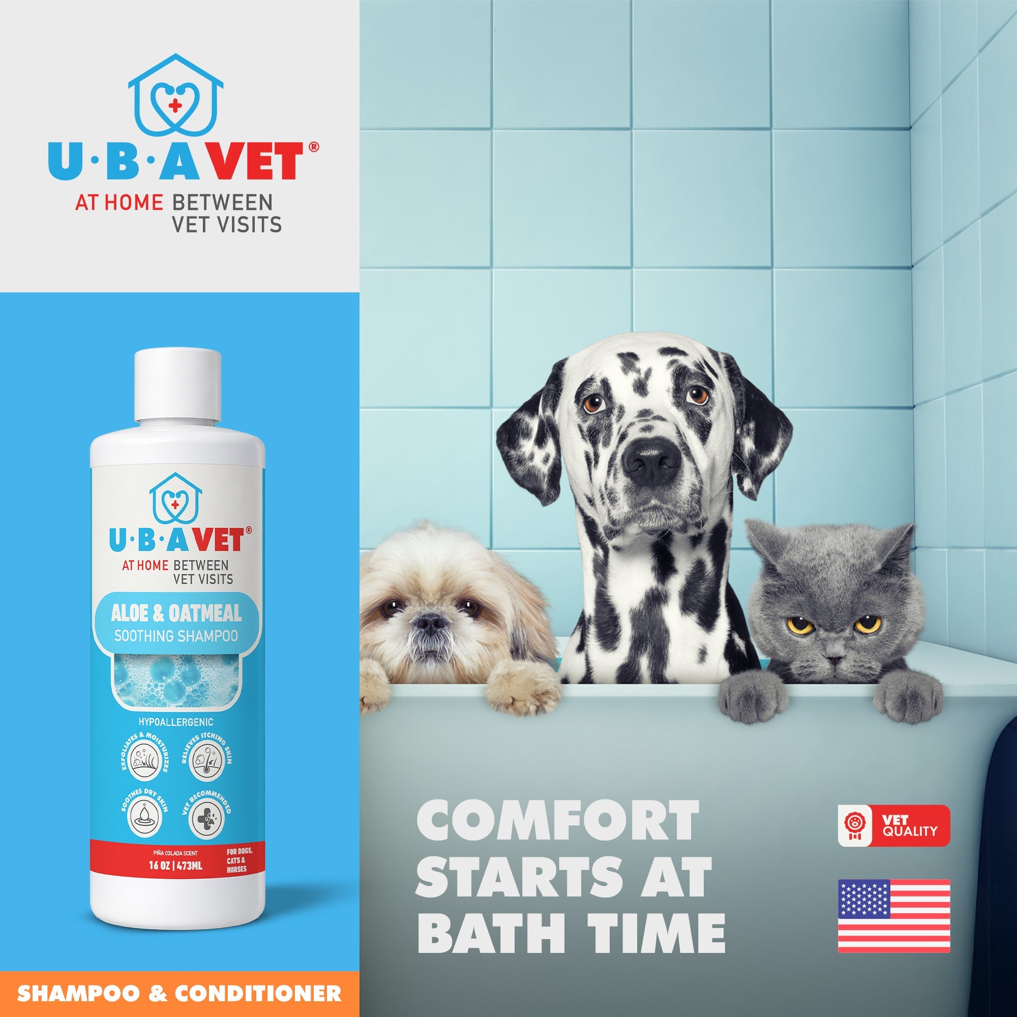 UBAVET Aloe & Oatmeal Shampoo for Dogs & Cats, 16.9 fl oz