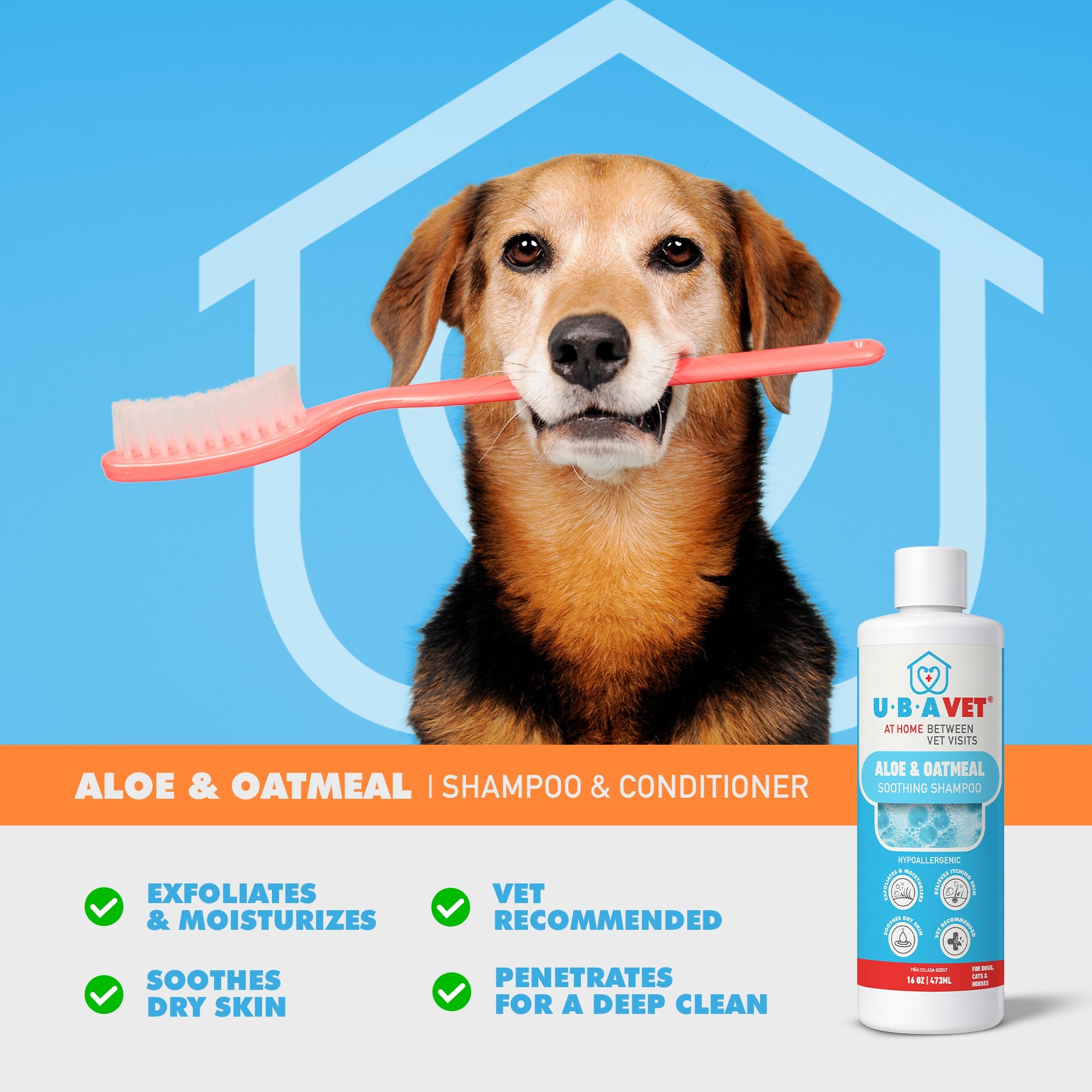 UBAVET Aloe & Oatmeal Shampoo for Dogs & Cats, 16.9 fl oz