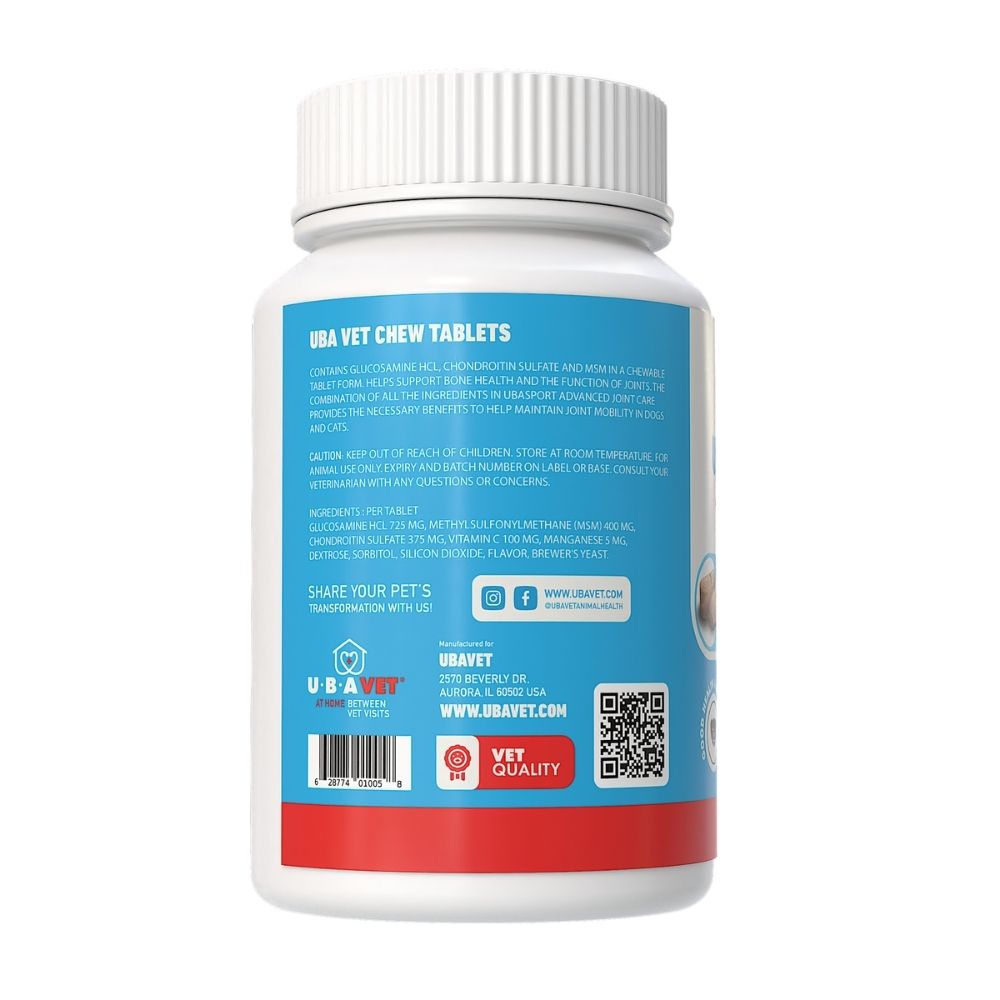 UBAVET Joint Support Chew Tablets for Dogs & Cats, 90 or 180 Count