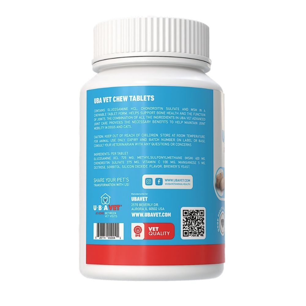 UBAVET Joint Support Chew Tablets for Dogs & Cats, 90 or 180 Count