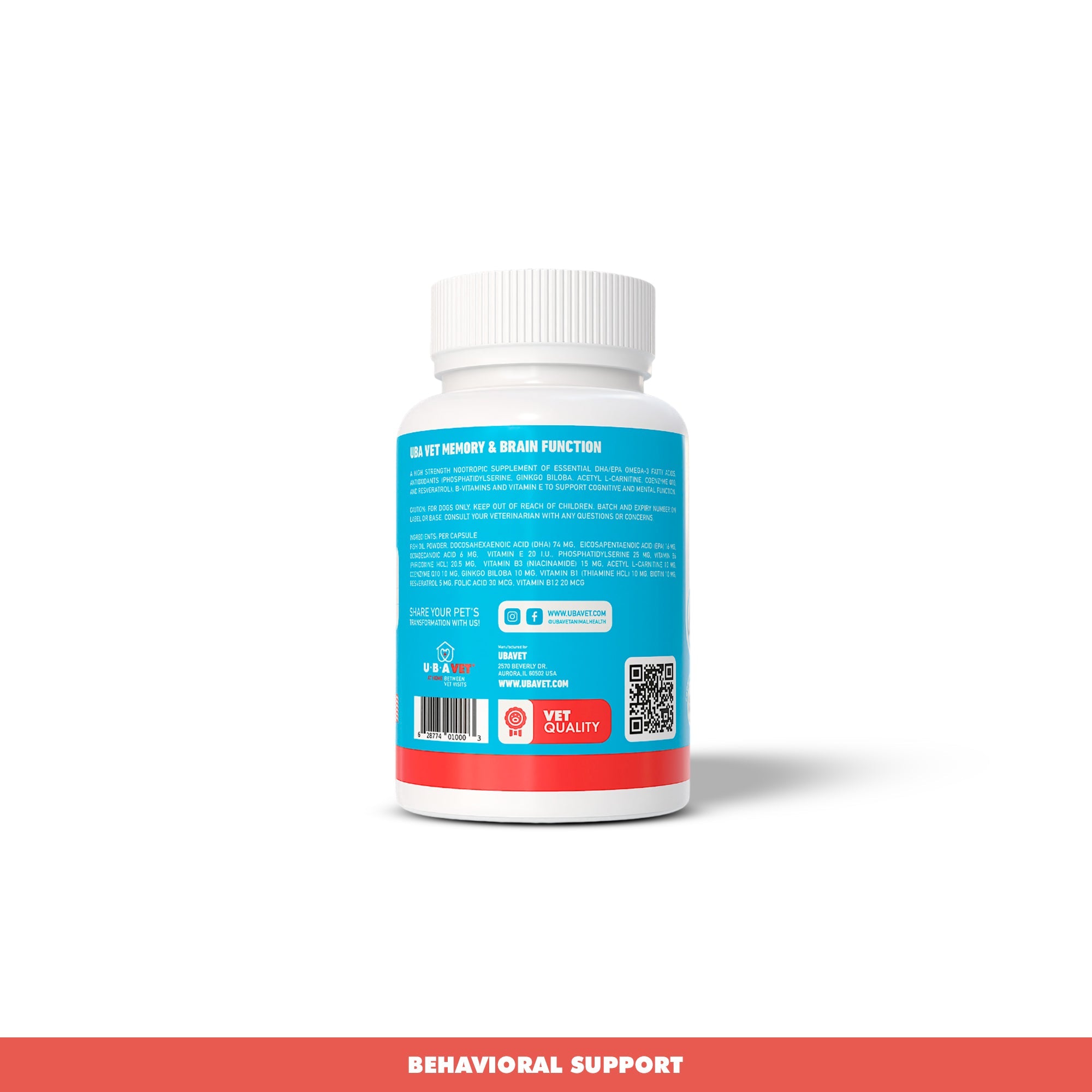 UBAVET Memory & Brain Support for Senior Dogs, 90 Capsules