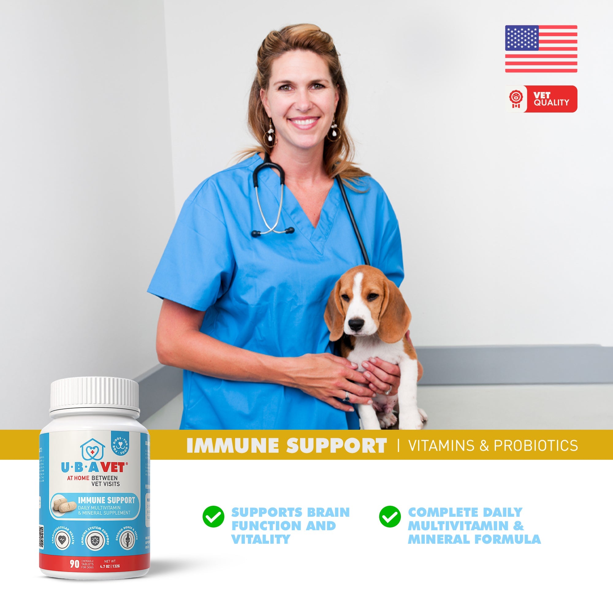 UBAVET Immune Support Daily Multi-Vitamin for Dogs, 90 Tablets