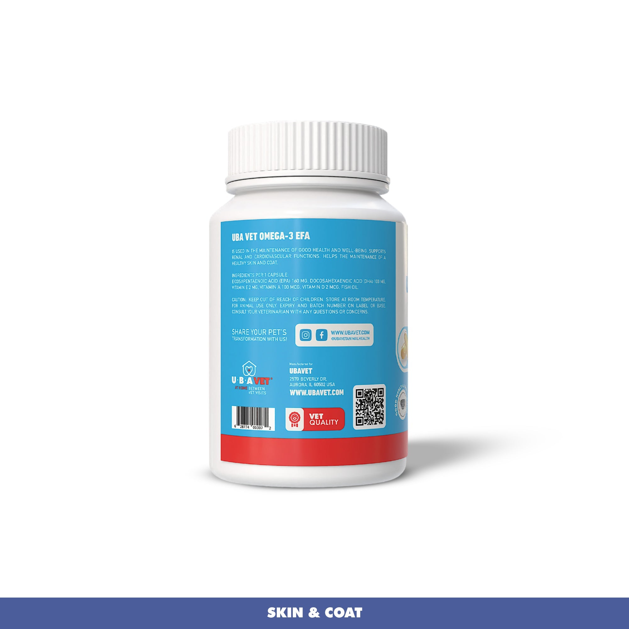 UBAVET Omega-3 Softgel Capsules for Dogs & Cats, 1000 mg, 120 Count