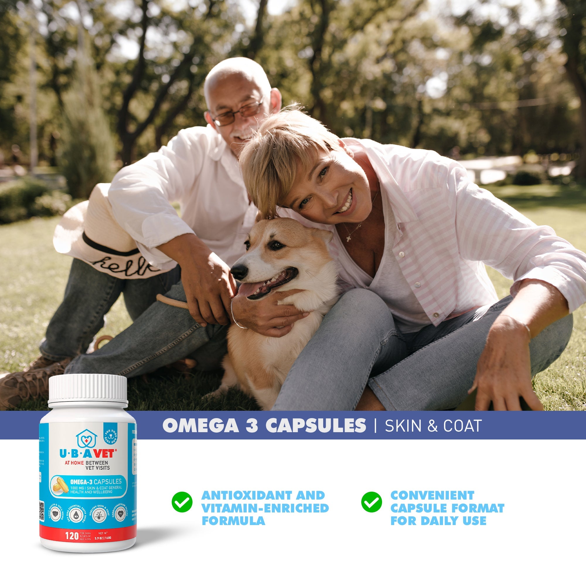 UBAVET Omega-3 Softgel Capsules for Dogs & Cats, 1000 mg, 120 Count