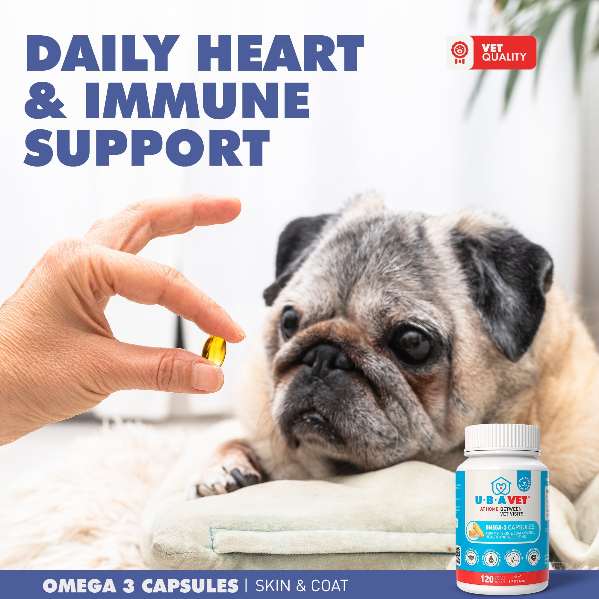 UBAVET Omega-3 Softgel Capsules for Dogs & Cats, 1000 mg, 120 Count