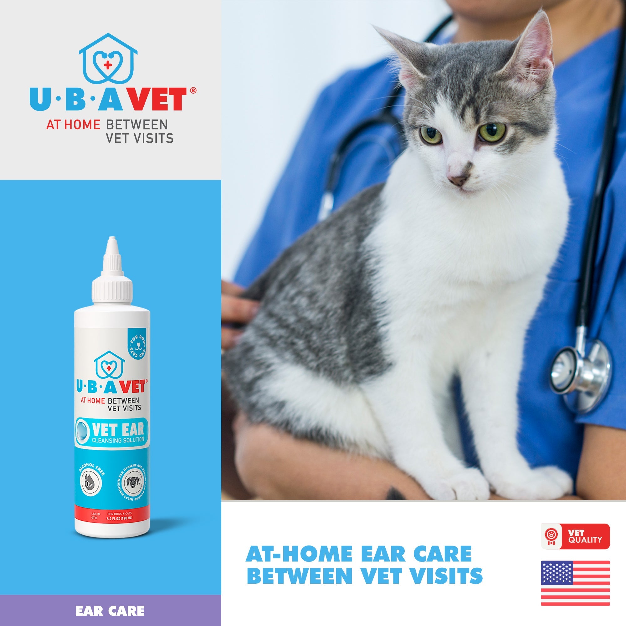 UBAVET Vet Ear Cleansing Solution for Dogs & Cats, 4 fl oz