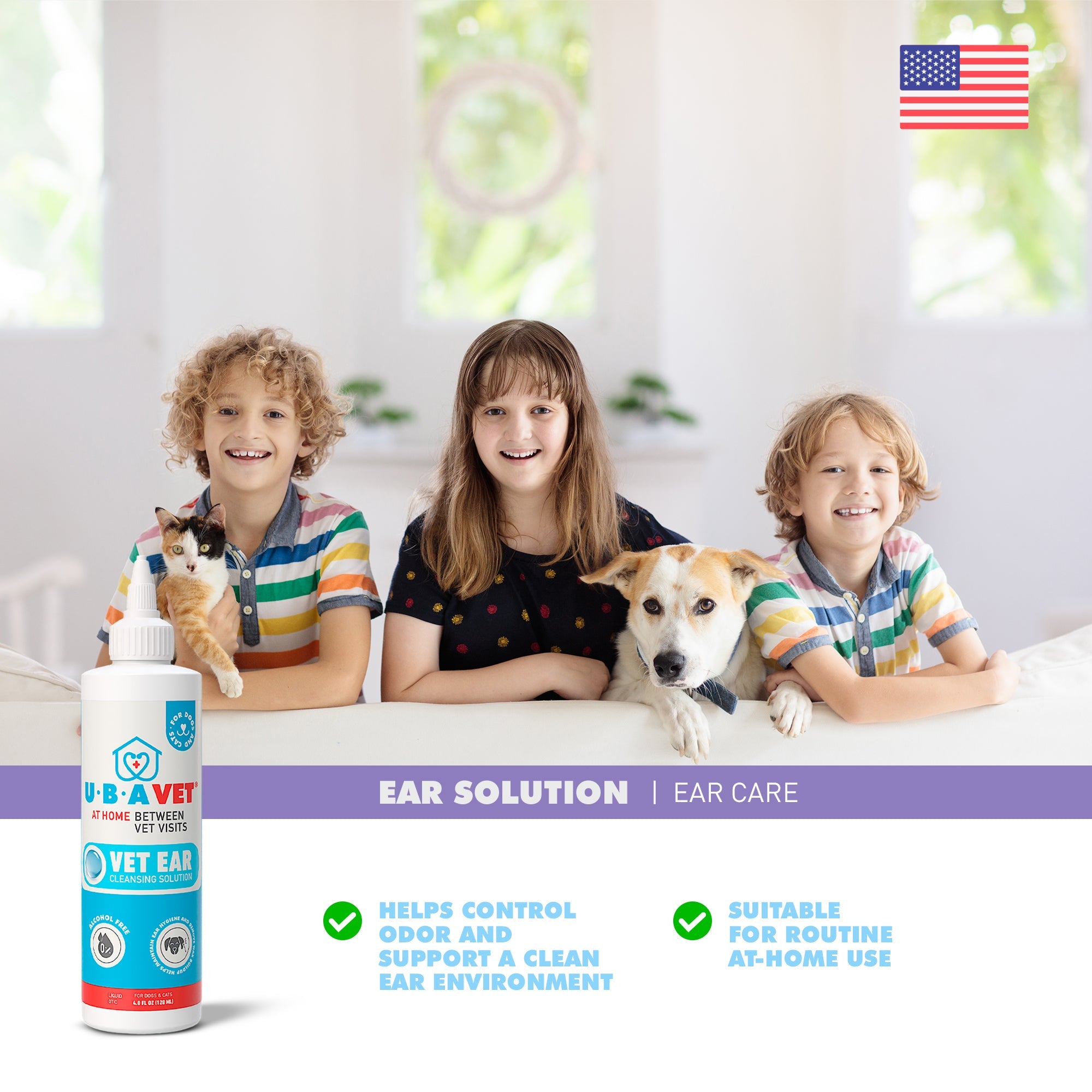 UBAVET Vet Ear Cleansing Solution for Dogs & Cats, 4 fl oz