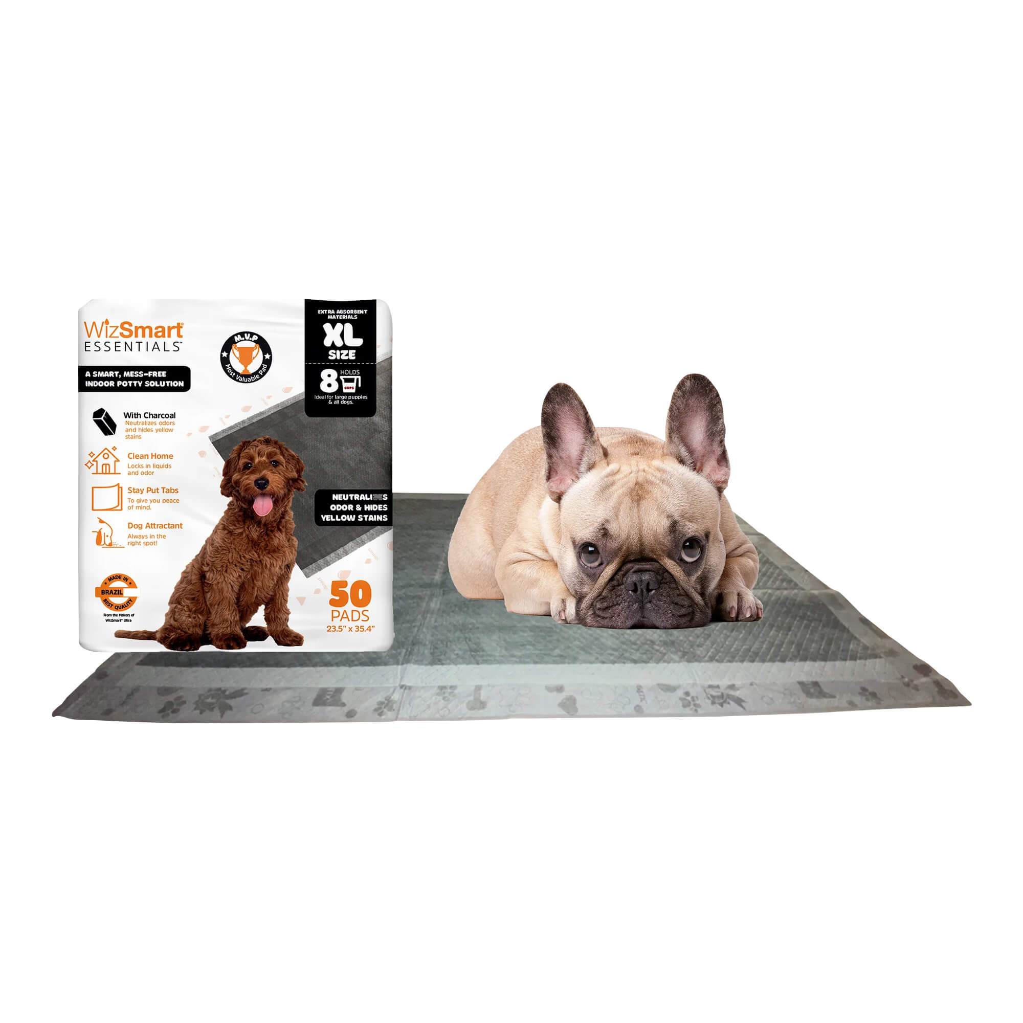 WizSmart Essentials Pads with Charcoal, XL, 50 Count