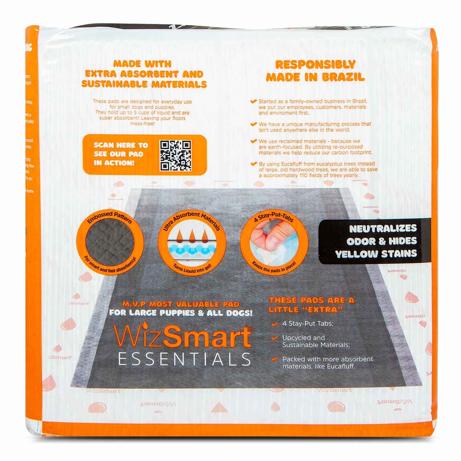 WizSmart Essentials Pads with Charcoal, XL, 50 Count